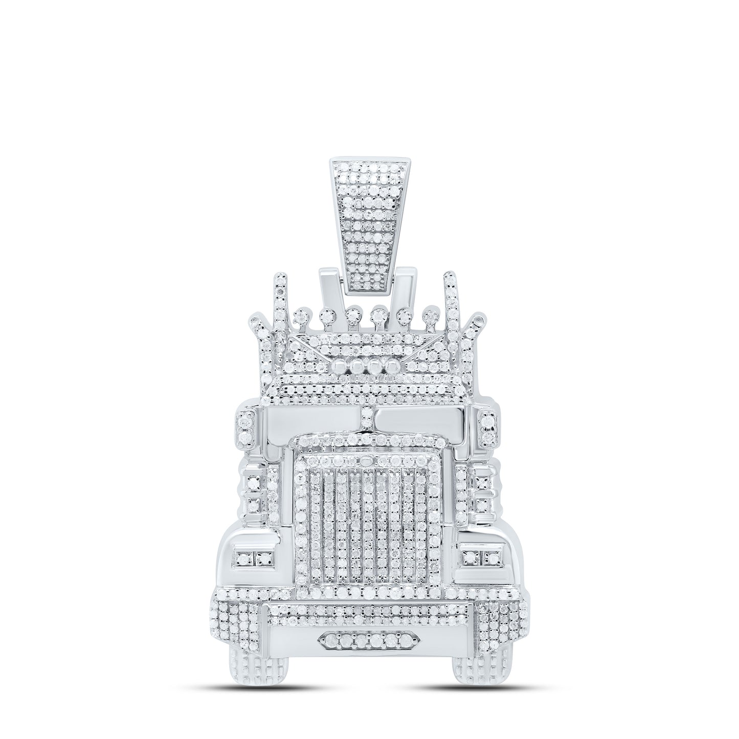 Sterling Silver 1 1/3Cttw Natural Diamond Truck Mens Charm
