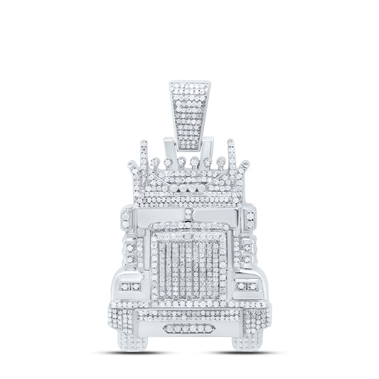 Sterling Silver 1 1/3Cttw Natural Diamond Truck Mens Charm