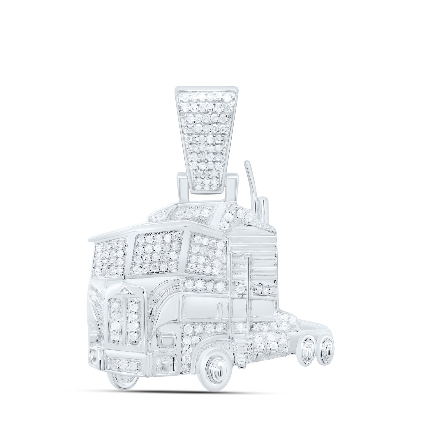Sterling silver 3/8 Cttw Natural Diamond Truck Mens Charm