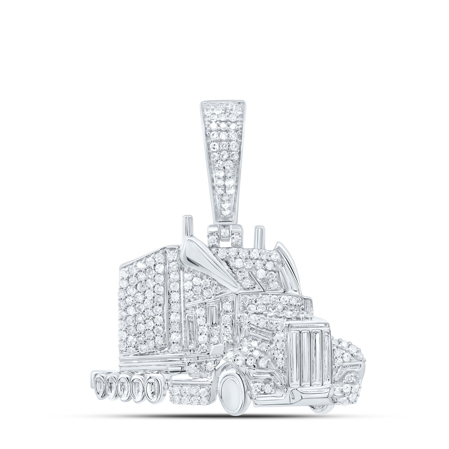 Sterling Silver 5/8Cttw Natural Diamond P3 Truck Mens Charm