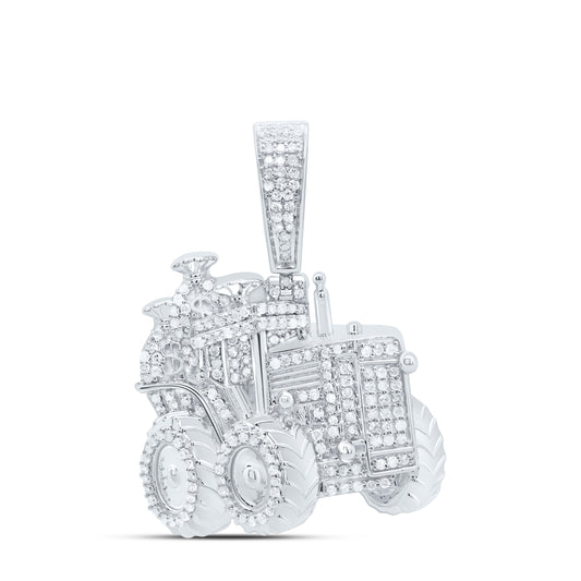 Sterling Silver 5/8Cttw Natural Diamond Truck Mens Charm