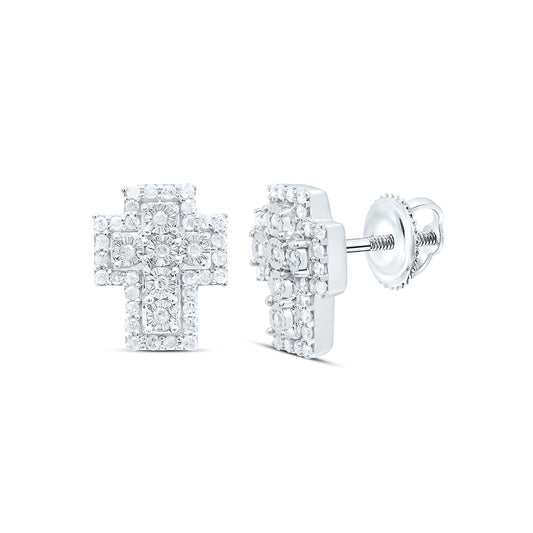 Sterling Silver 1/3Cttw Natural Diamond Gift Cross Earring