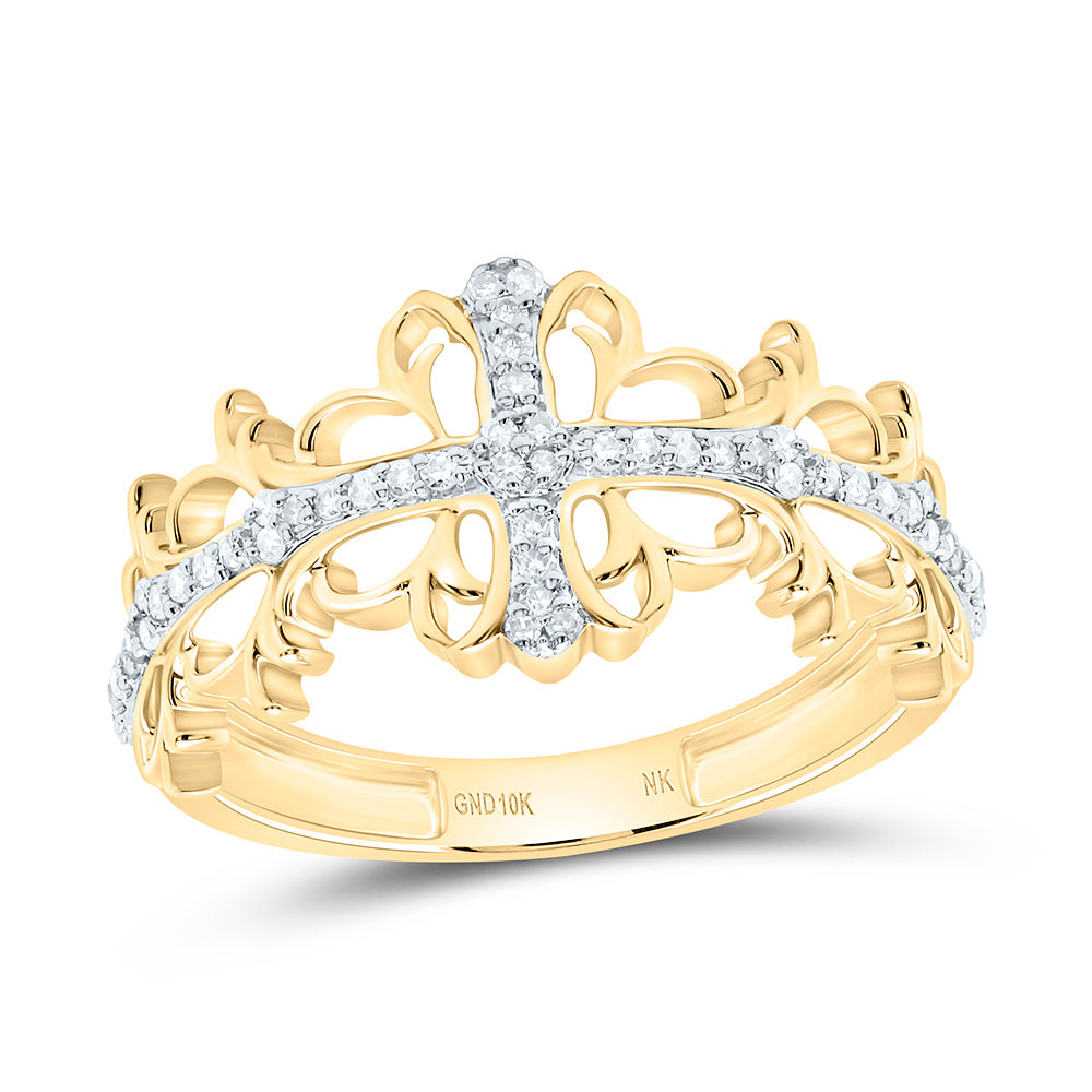 10K Yellow Gold 1/6Cttw Natural Diamond Crome Cross Ladies Fashion Ring