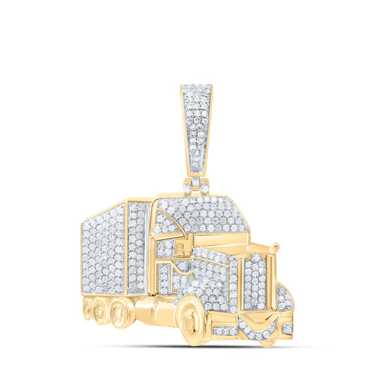 Sterling silver Yellow tone 7/8 Cttw Natural Diamond Truck Mens Charm