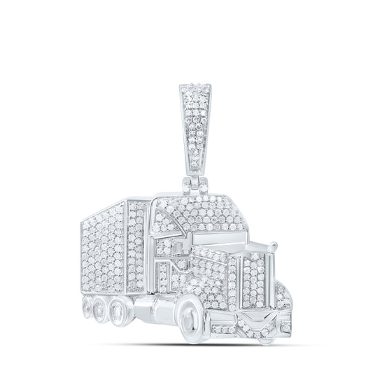Sterling Silver 7/8Cttw Natural Diamond Truck Mens Charm