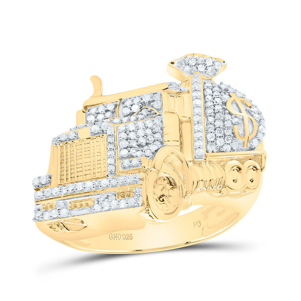 Sterling Silver 1/2Cttw Natural Diamond P3 Money Bag Truck Mens Ring