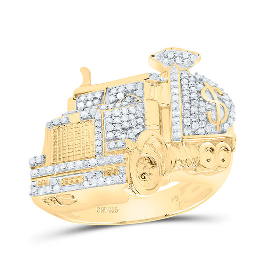 Sterling Silver 1/2Cttw Natural Diamond P3 Money Bag Truck Mens Ring