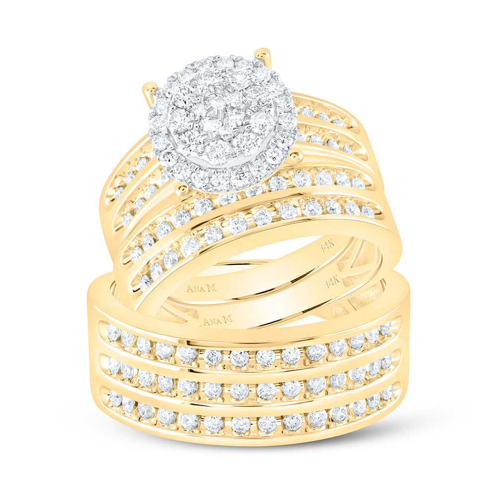 14K Yellow Gold 1 1/3Cttw Natural Diamond Round Trio Set