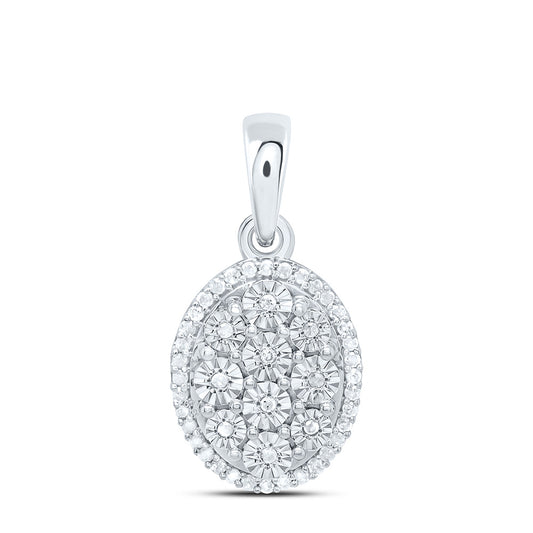 Sterling Silver 1/5Cttw Natural Diamond Gift Fanuk Oval Pendant