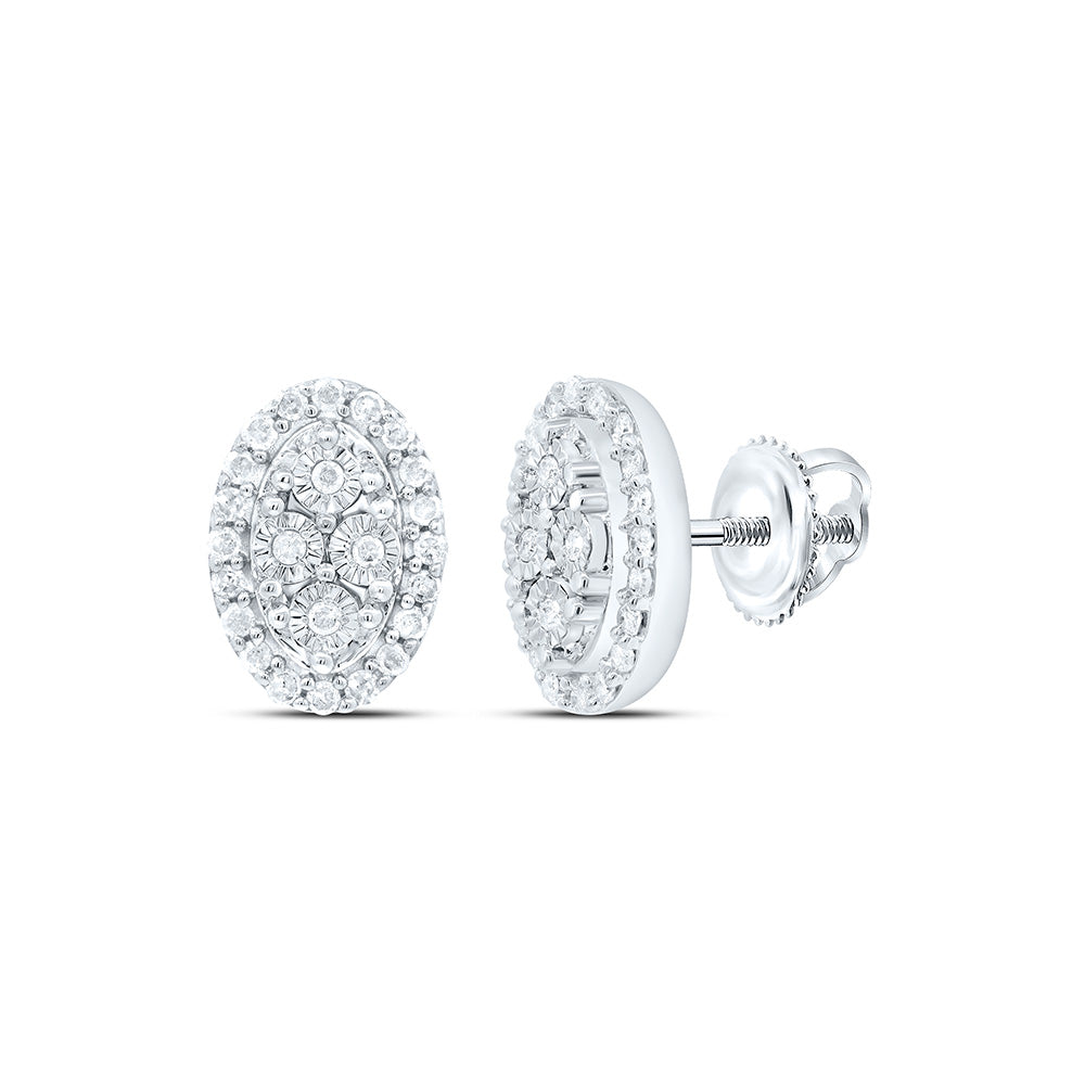 Sterling Silver 1/5Cttw Natural Diamond Gift Fanuk Oval Earring
