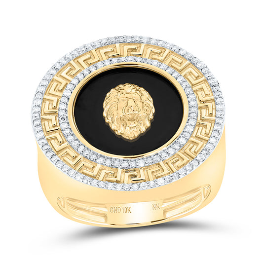 10K Yellow Gold 1/2Cttw Natural Diamond Nk 15.50 Mm Onyx Round Men'S Ring
