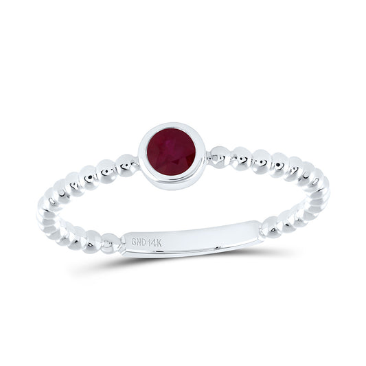 14K White Gold 3.2Mm Ruby Natural Gem Round Ladies Ring