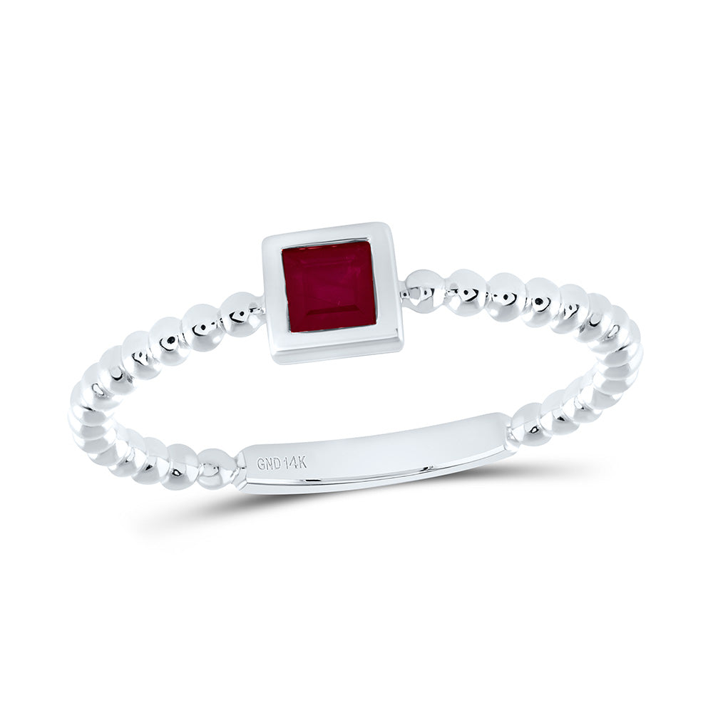 14K White Gold 3.1Mm Natural Gem Princess Ladies Ring