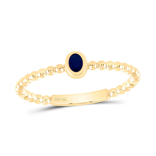 14K Yellow Gold 4X3Mm Blue Sapphire Natural Gem Oval Ladies Ring