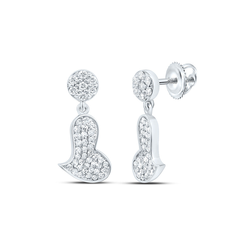10K Yellow Or White Gold 3/8Cttw Natural Diamond Fashion Heart Dangling Earring