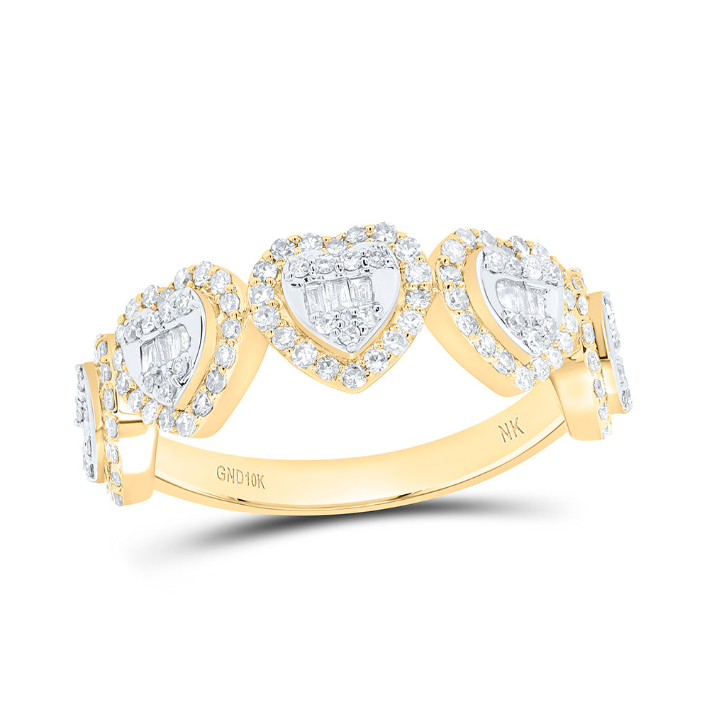 10K Yellow Or White Or Rose Gold 5/8Cttw Natural Diamond Fashion Heart Ladies Band