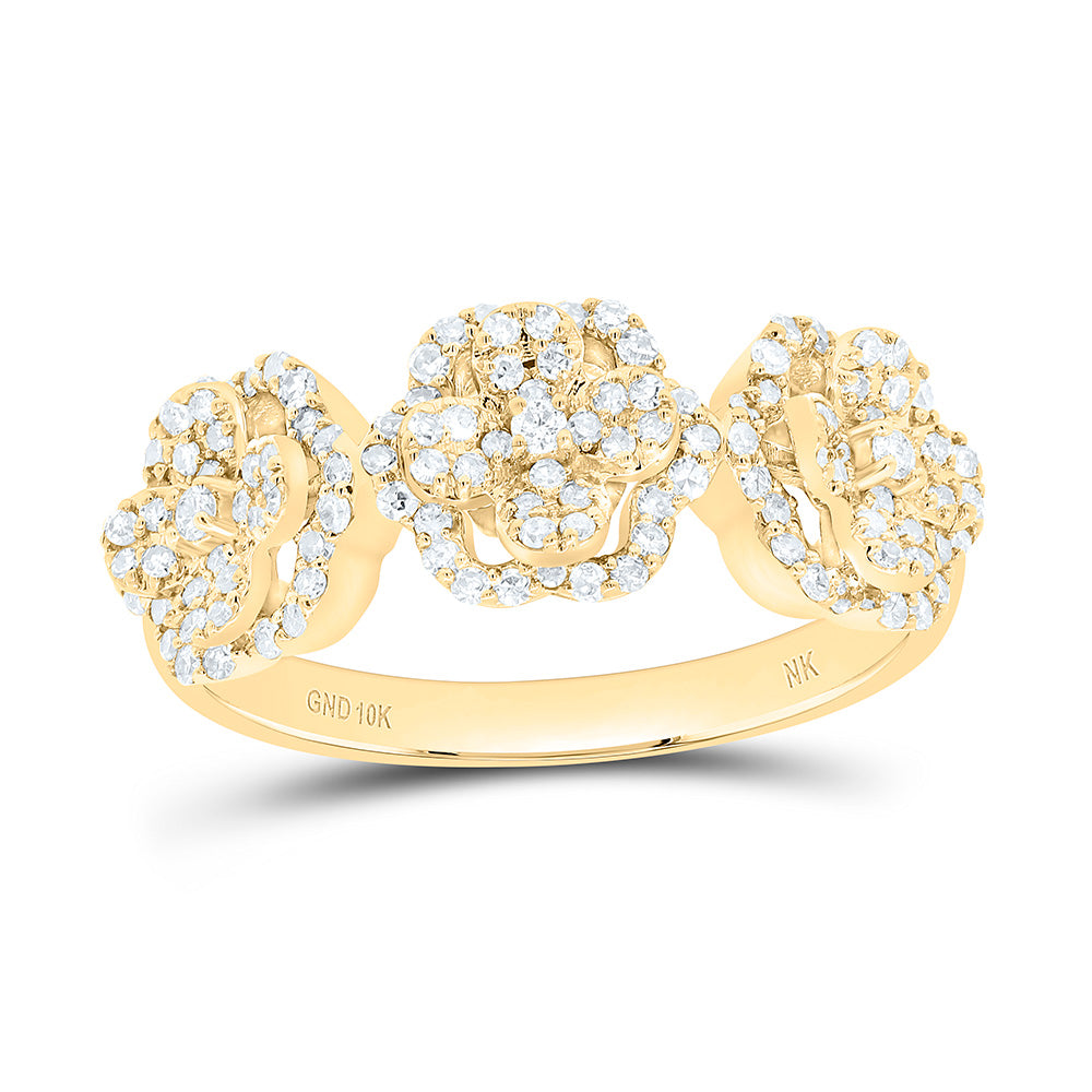 10K Yellow Or White Or Rose Gold 1/2Cttw Natural Diamond Fashion Flower Ladies Band