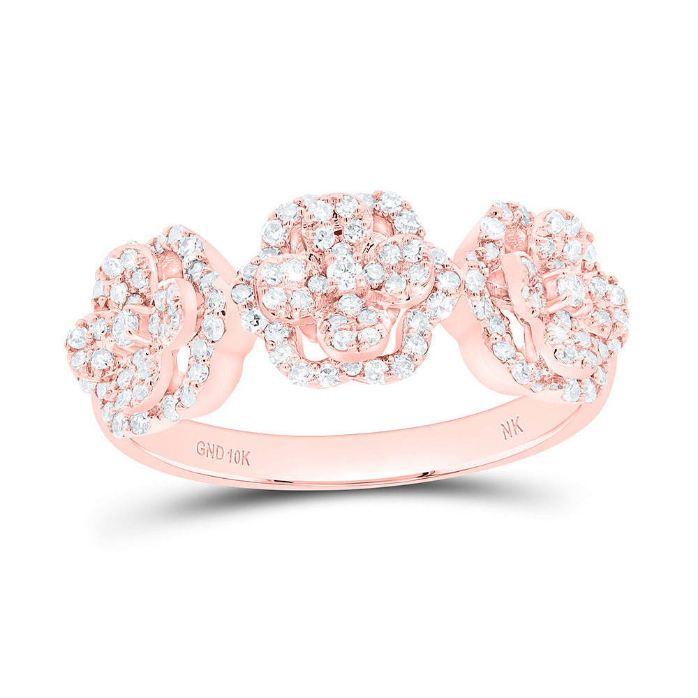 10K Yellow Or White Or Rose Gold 1/2Cttw Natural Diamond Fashion Flower Ladies Band