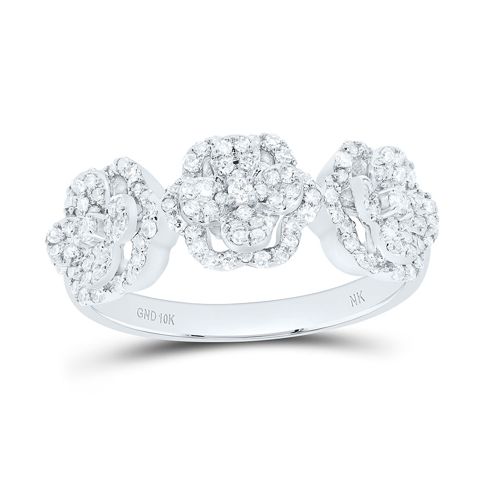 10K Yellow Or White Or Rose Gold 1/2Cttw Natural Diamond Fashion Flower Ladies Band