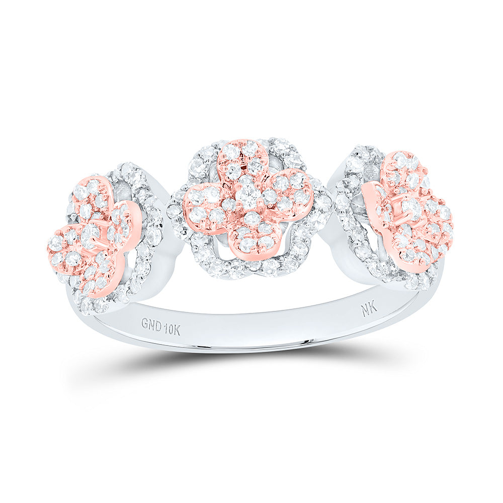 10K Yellow Or White Or Rose Gold 1/2Cttw Natural Diamond Fashion Flower Ladies Band