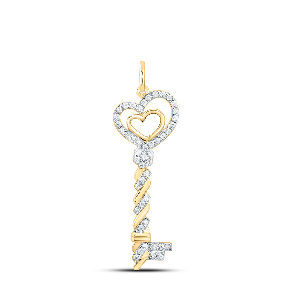 10K Yellow Or White Gold 1/5Cttw Natural Diamond Cn Fashion Heart Key Pendant