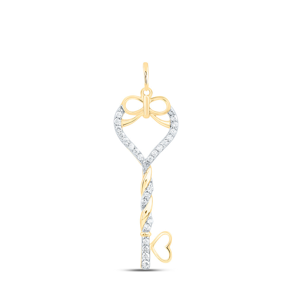 10K Yellow Or White Gold 1/8Cttw Natural Diamond Cn Fashion Heart Key Pendant