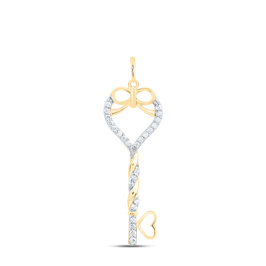 10K Yellow Or White Gold 1/8Cttw Natural Diamond Cn Fashion Heart Key Pendant