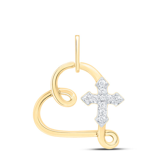 10K Yellow Or White Gold 1/10Cttw Natural Diamond Cn Fashion Cross Heart Pendant