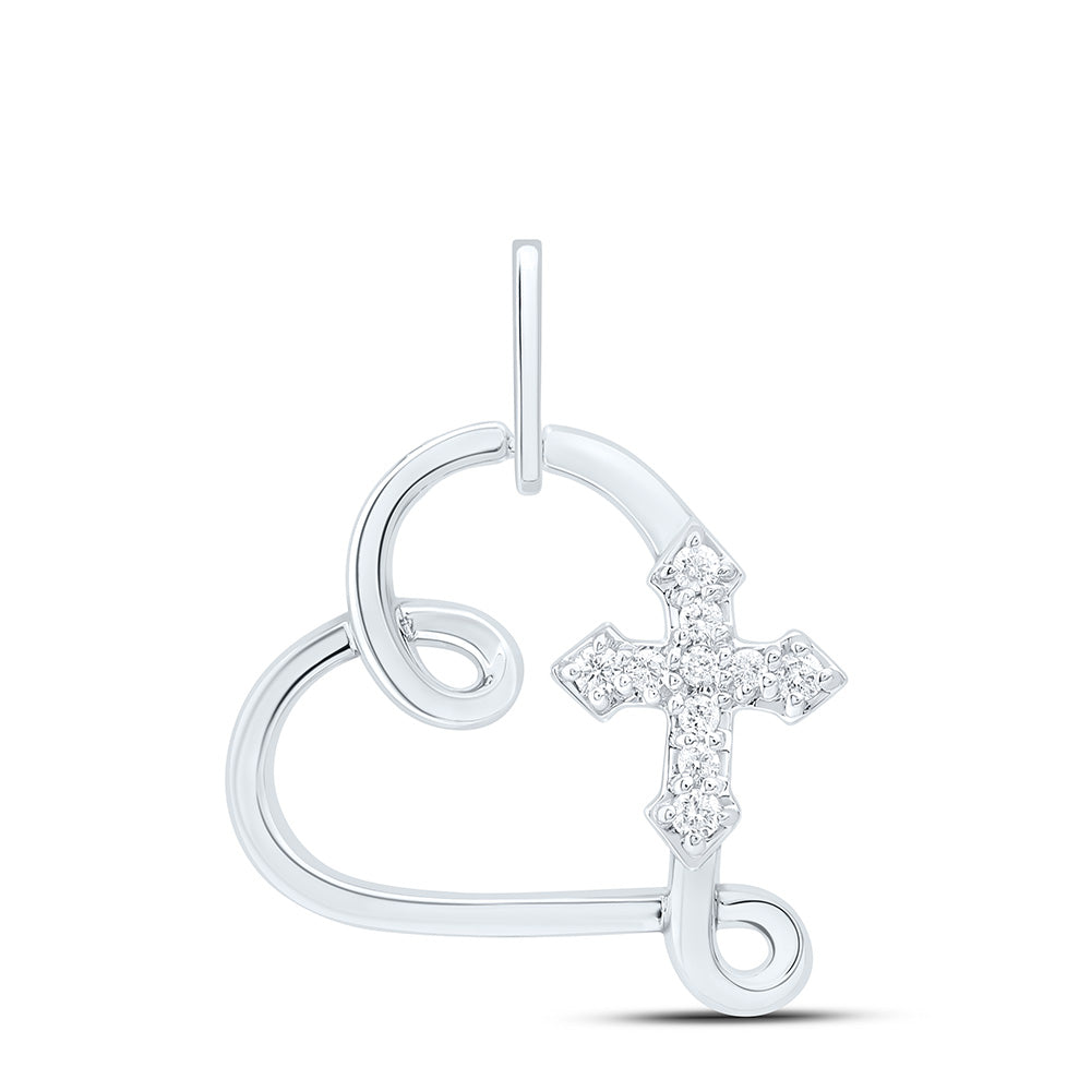 10K Yellow Or White Gold 1/10Cttw Natural Diamond Cn Fashion Cross Heart Pendant