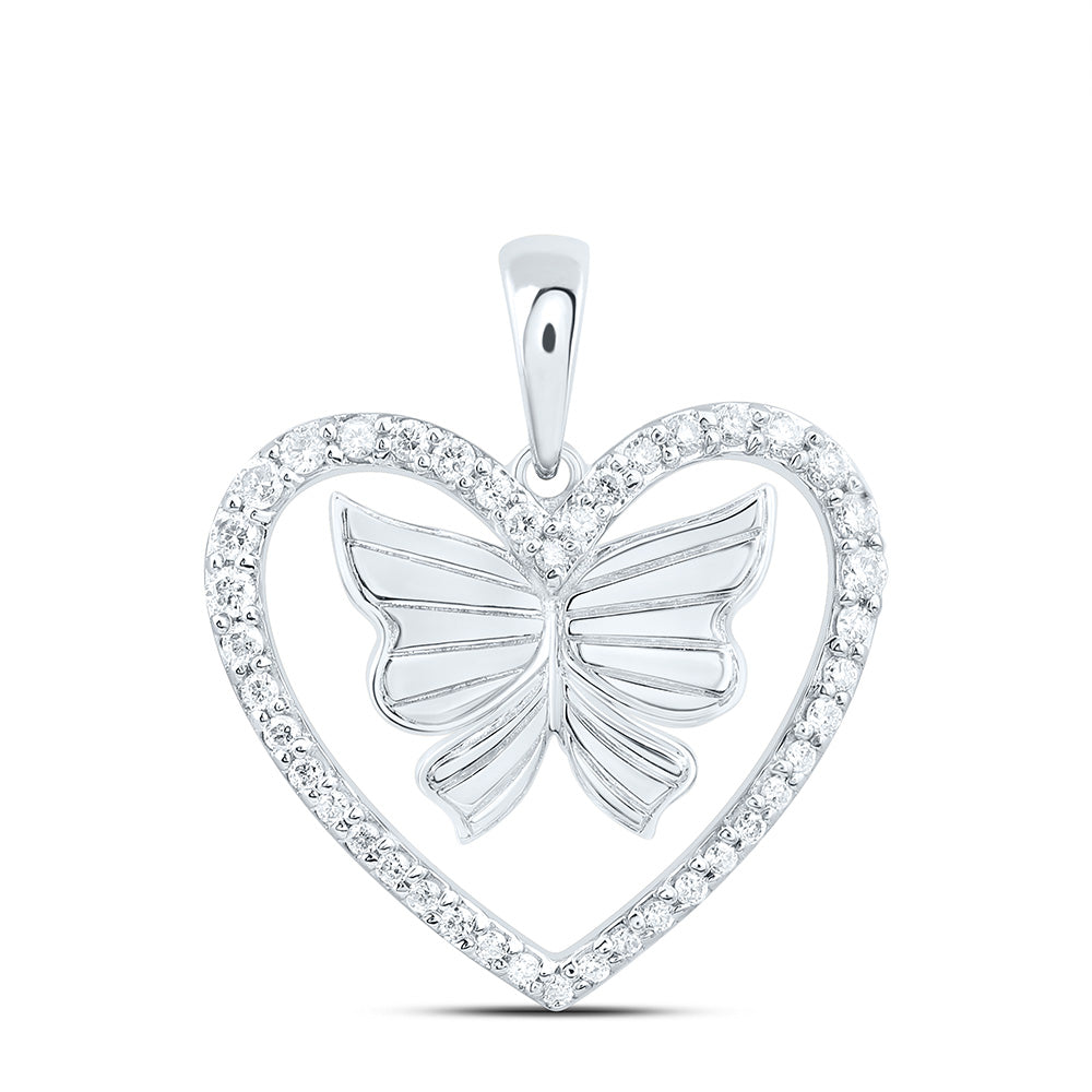 10K Yellow Or White Or Rose Gold 1/4Cttw Natural Diamond Cn Fashion Butterfly  Heart Pendant