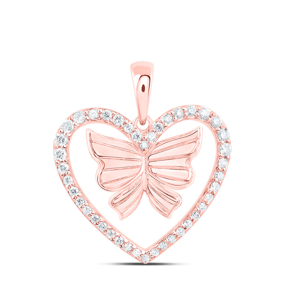 10K Yellow Or White Or Rose Gold 1/4Cttw Natural Diamond Cn Fashion Butterfly  Heart Pendant