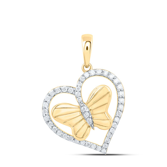 10K Yellow Or White Gold 1/4Cttw Natural Diamond Cn Fashion Butterfly  Heart Pendant