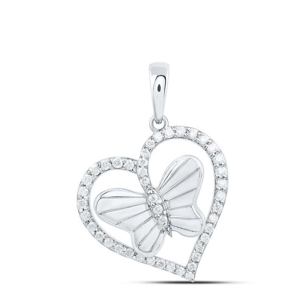 10K Yellow Or White Gold 1/4Cttw Natural Diamond Cn Fashion Butterfly  Heart Pendant