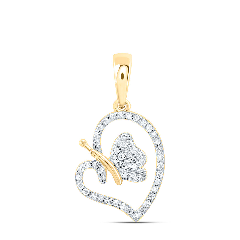 10K Yellow Or White Gold 1/6Cttw Natural Diamond Gift Butterfly Heart Pendant