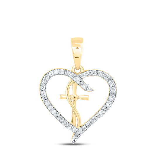 10K Yellow Or White Gold 1/5Cttw Natural Diamond Gift Cross Heart Pendant
