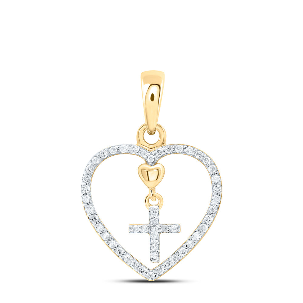 10K Yellow Or White Gold 1/6Cttw Natural Diamond Gift Cross Heart Pendant