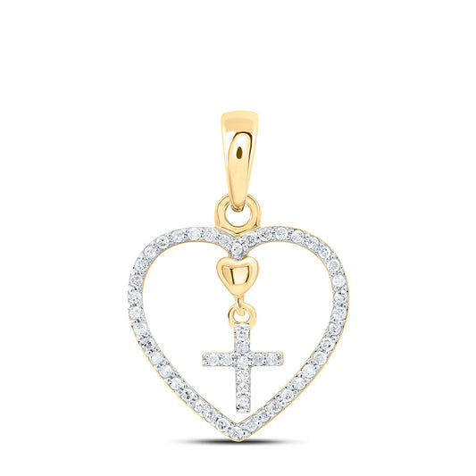 10K Yellow Or White Gold 1/6Cttw Natural Diamond Gift Cross Heart Pendant