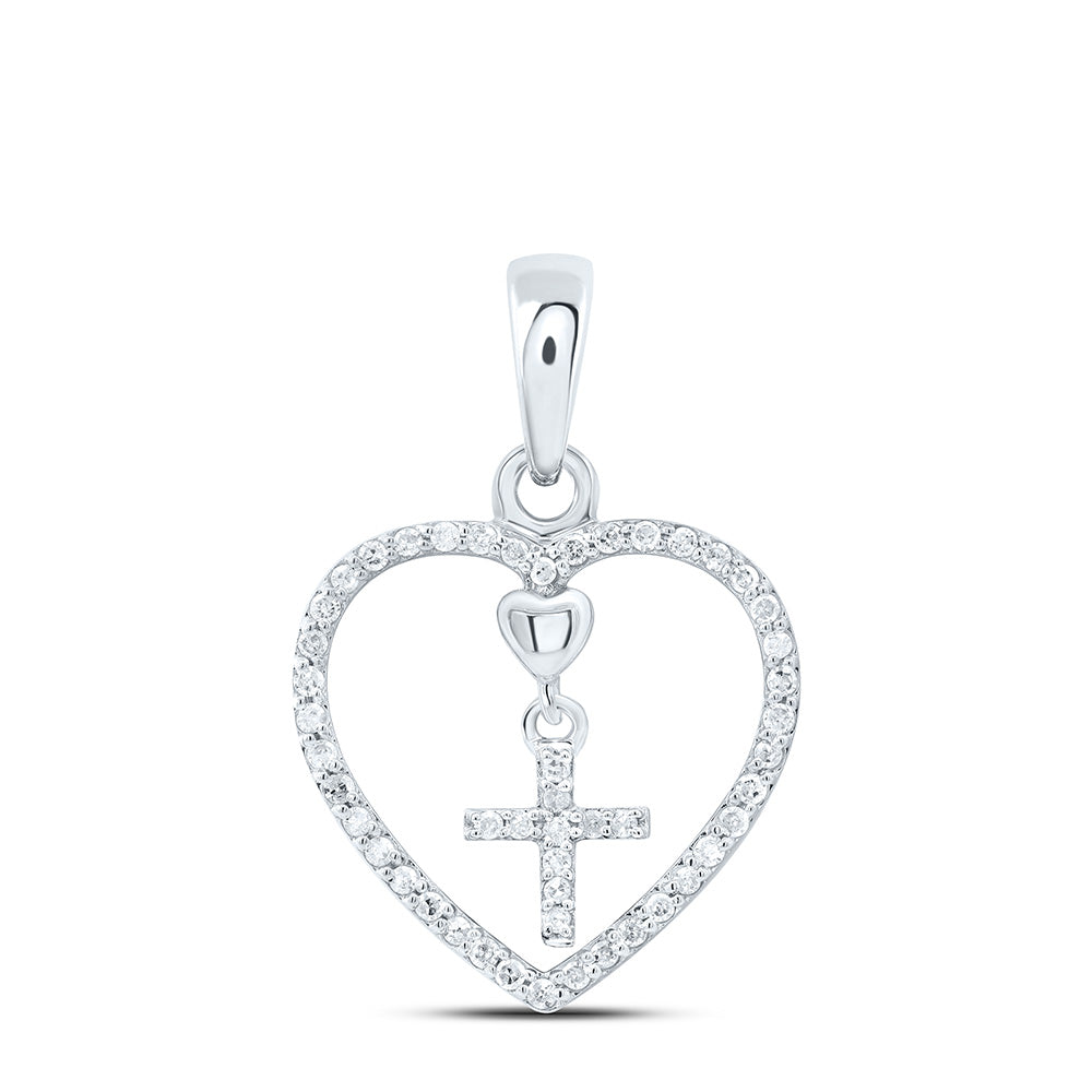 10K Yellow Or White Gold 1/6Cttw Natural Diamond Gift Cross Heart Pendant
