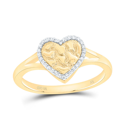 10K Yellow Gold 1/10Cttw Natural Diamond Gift Nugget Heart Ring