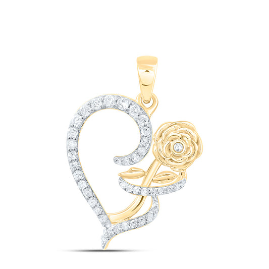10K Yellow Or White Or Rose Gold 1/4Cttw Natural Diamond Gift Rose Heart Pendant