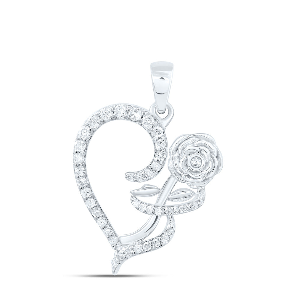 10K Yellow Or White Or Rose Gold 1/4Cttw Natural Diamond Gift Rose Heart Pendant