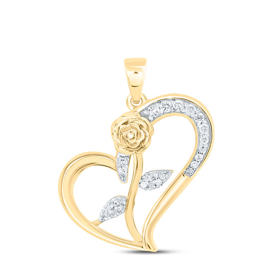10K Yellow Or White Or Rose Gold 1/6Cttw  Natural Diamond Gift Rose Heart Pendant