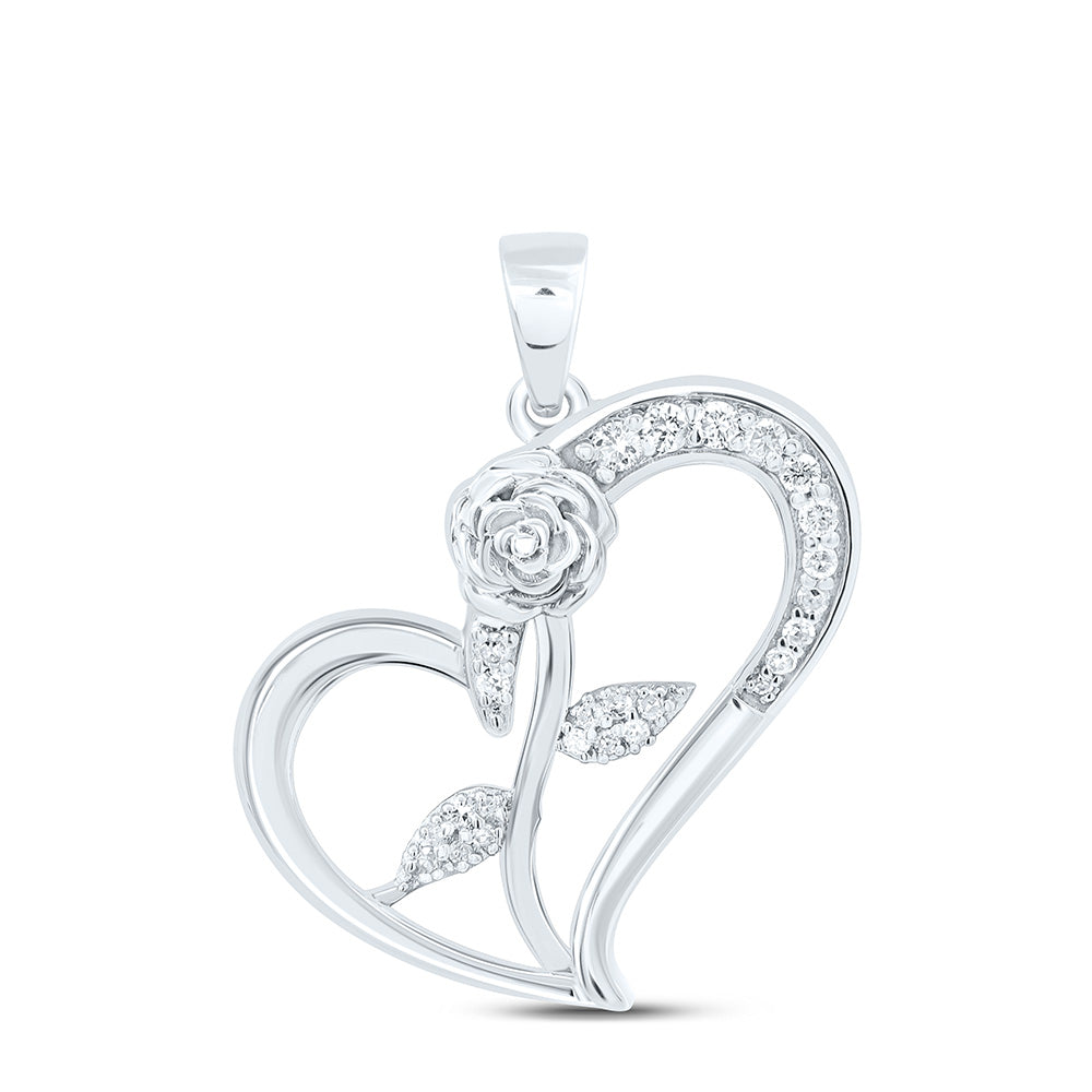 10K Yellow Or White Or Rose Gold 1/6Cttw  Natural Diamond Gift Rose Heart Pendant