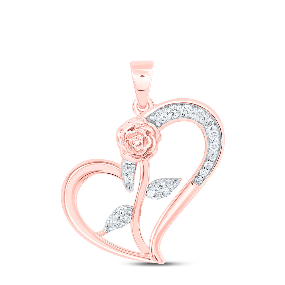 10K Yellow Or White Or Rose Gold 1/6Cttw  Natural Diamond Gift Rose Heart Pendant