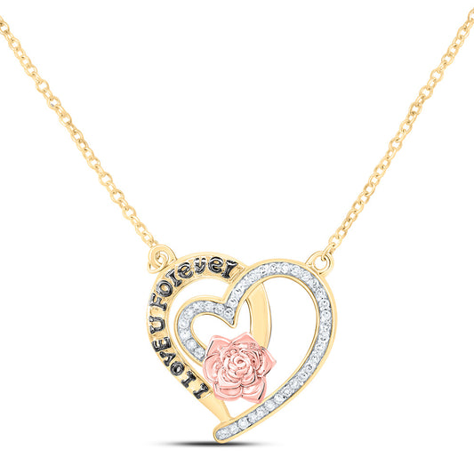 10K Yellow Gold 1/10 Cttw Natural Diamond Gift Rose Heart Necklace (With 18" Chain)