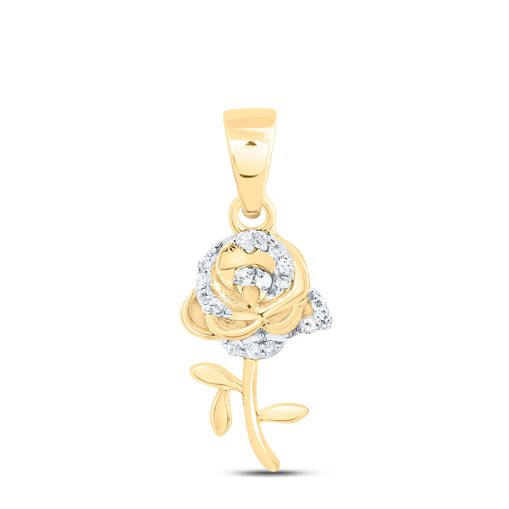 10K Yellow Or White Gold 1/20Cttw  Natural Diamond Gift Rose Pendant