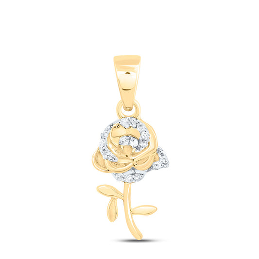 10K Yellow Or White Gold 1/20Cttw  Natural Diamond Gift Rose Pendant