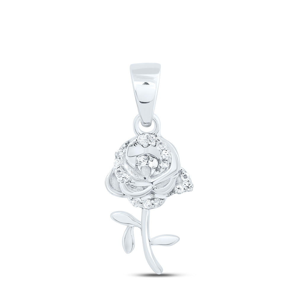 10K Yellow Or White Gold 1/20Cttw  Natural Diamond Gift Rose Pendant
