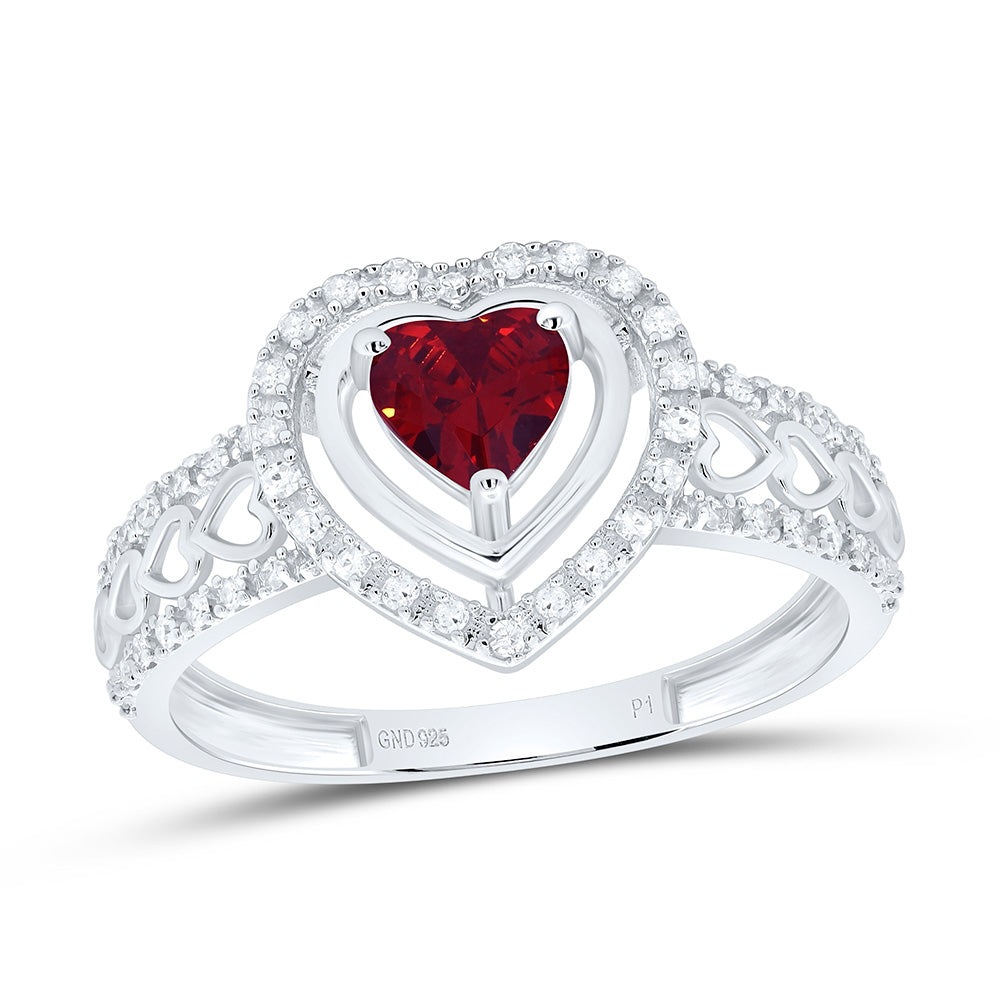 Sterling Silver 1/6Cttw Natural Diamond 5Mm Heart Gem Synthetic Heart Ring