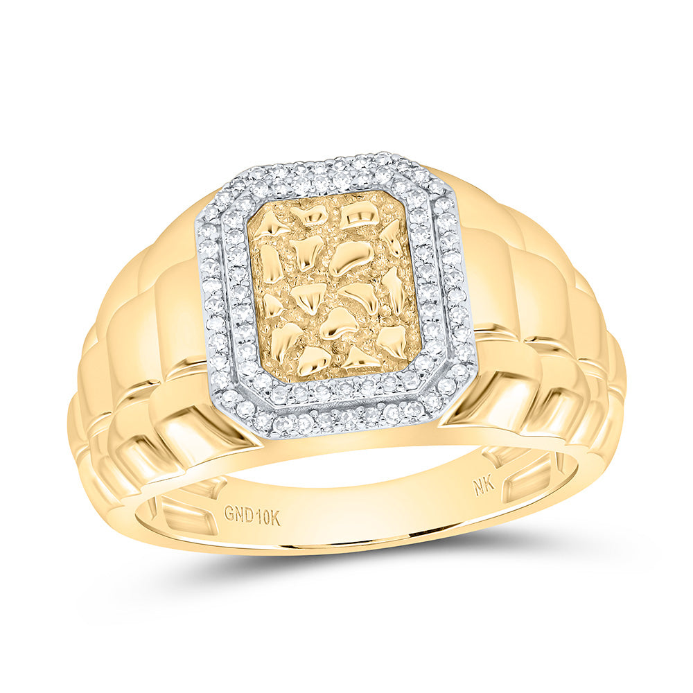 10K Yellow Gold 1/4Cttw Natural Diamond Nk Emerald Nugget Men'S Ring
